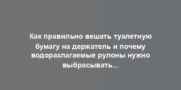 Как правильно вешать туалетную бумагу на держатель и почему водоразлагаемые рулоны нужно выбрасывать в ведро